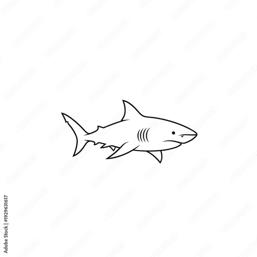 Fototapeta premium Minimalist black outline illustration of a shark swimming
