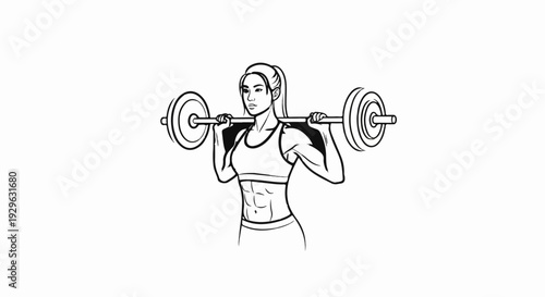 Athletic woman with toned physique lifting a weighted barbell overhead