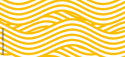 Yellow instant noodle, pasta and spaghetti texture with geometric wavy lines. Ramen, pasta vector pattern. Eps 10 vector