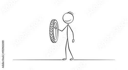 Mechanic Holding a Car Tire, Isolated White Background