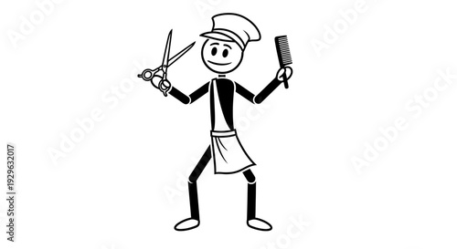 Barber or Hairdresser with Scissors and Comb, Isolated White Background