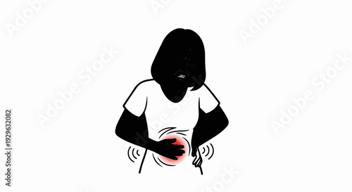 Silhouette of a person clutching their stomach in pain with a red, glowing area