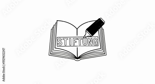 Open book with marker highlighting the word "Stiftung" inside