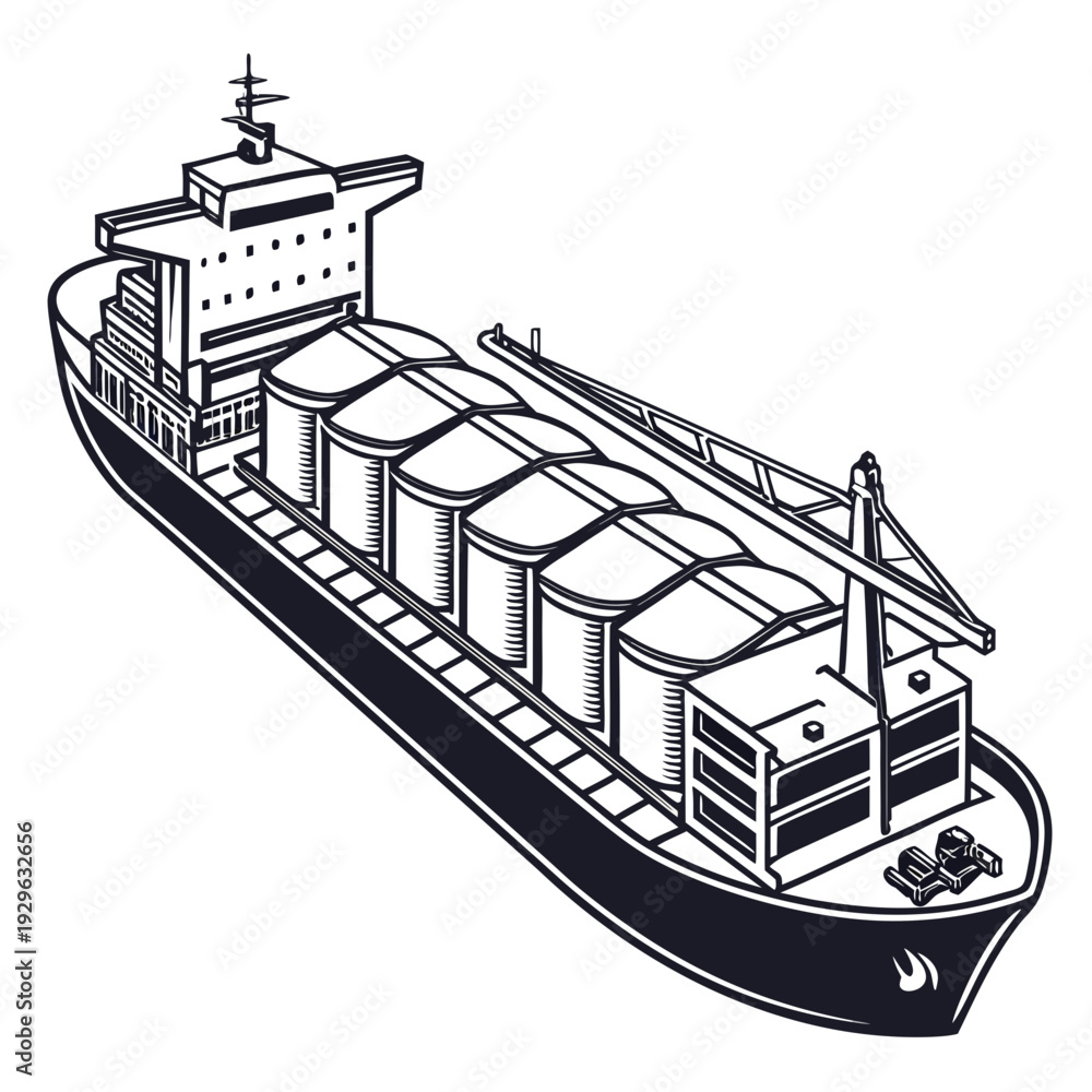 Obraz premium Black and white grain carrier ship cargo ship industrial ship