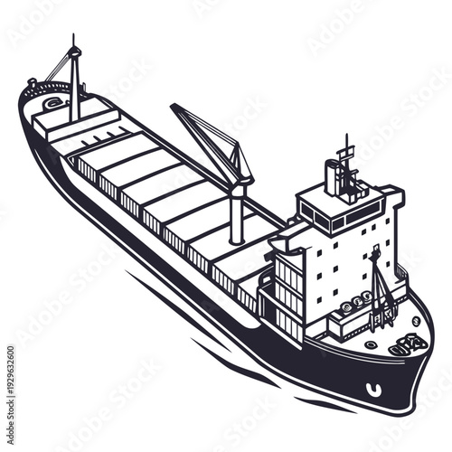 Black and white of a maritime grain shipping vessel