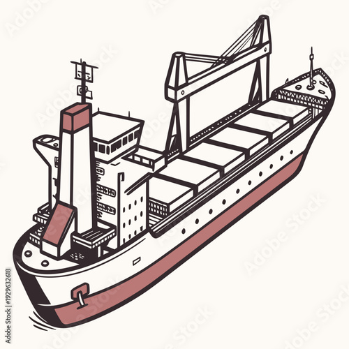 Cargo ship with containers and crane on deck container ship