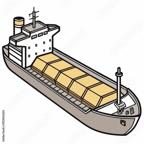 Cargo ship with yellow containers on deck container ship