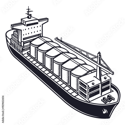 Black and white grain carrier ship cargo ship industrial ship