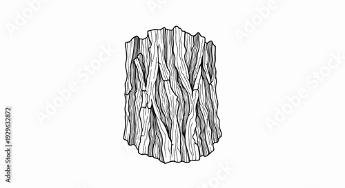 A detailed black and white illustration of the textured bark of a tree trunk