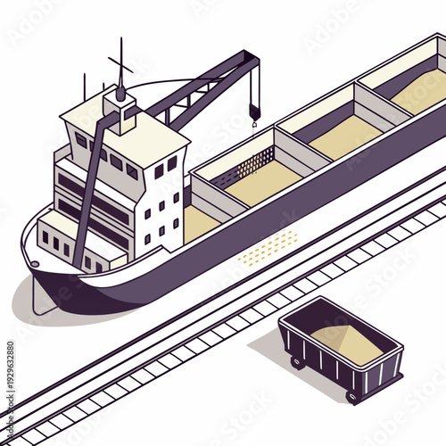 Bulk cargo ship unloading sand maritime cargo vessel