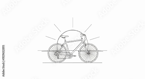 Stylized line drawing of a bicycle with radiating lines suggesting movement or energy