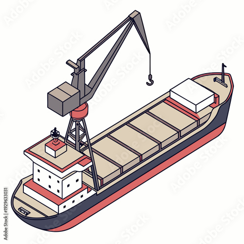 Cargo ship with crane and containers on deck maritime