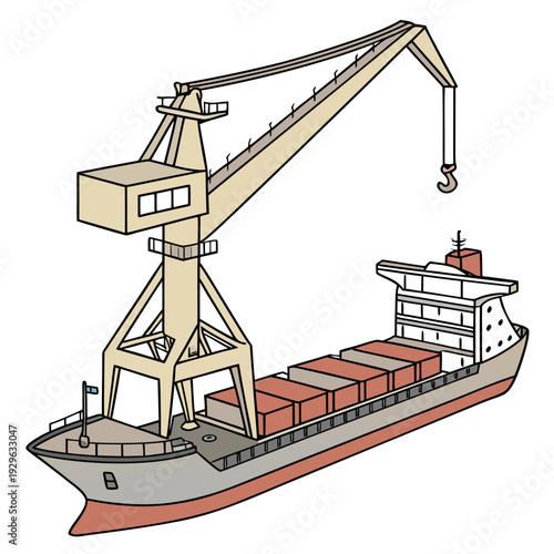 Cargo ship with crane and containers on deck shipping 1