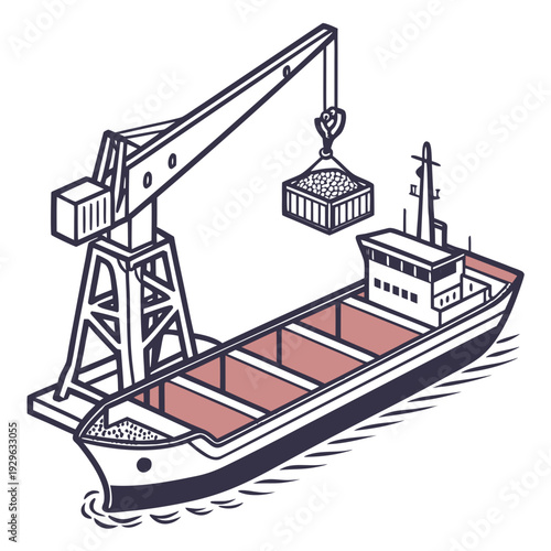 Cargo ship with crane loading cargo shipping boat