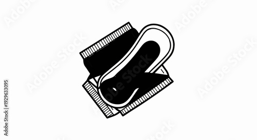 A simple black and white drawing of a sanitary pad with wings folded