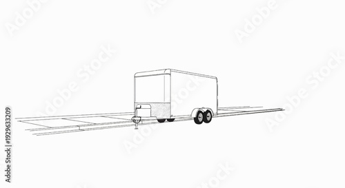 A black and white illustration of a double-axle cargo trailer