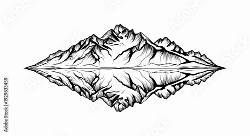 Stylized mountain range reflected symmetrically in water