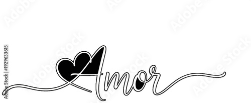 Elegant script word "Amor" with a heart integrated into the letter "A.