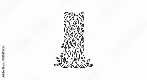 Stylized waterfall formed by many small, elongated leaves against a white background
