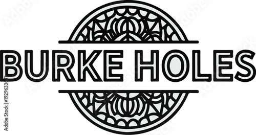 Bold, monochrome text logo with ornate circular emblems above and below