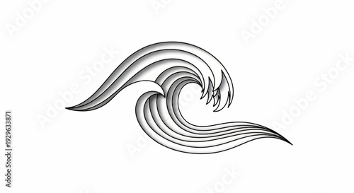 Stylized monochrome depiction of a crashing wave with layered contours