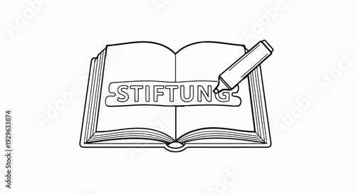 Open book with "Stiftung" text and highlighter pen