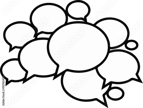 Abstract arrangement of interconnected speech bubbles in a communication cluster