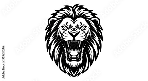 Roaring lion head vector illustration black and white mascot logo