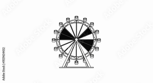 Stylized outline of a Ferris wheel with alternating dark and light segments