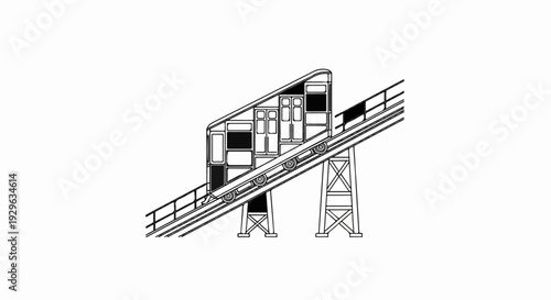 Stylized drawing of a funicular train ascending a steep incline on tracks