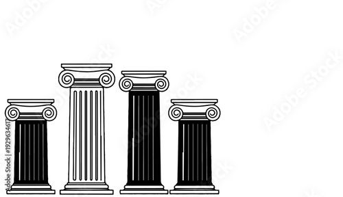 Four decorative pillars of varying heights and shading arranged from left to right