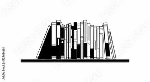 A line drawing of a bookshelf filled with books, some in silhouette