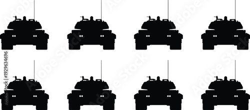 Military armored vehicle silhouette set, army combat transport tank vector isolated white background illustration collection design concept