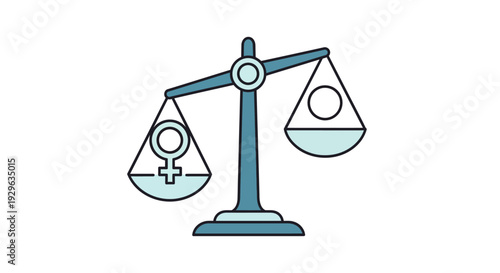 A simple line icon of balanced scales with gender symbols on each side, against a clean white background.