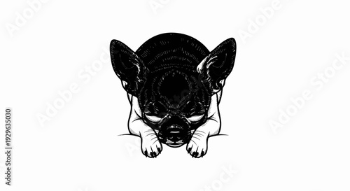 Detailed sketch of a small dog resting its head on its paws
