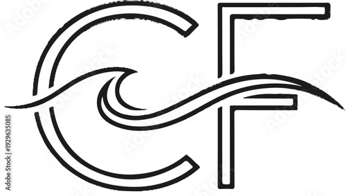 Stylized wave design integrated with bold abstract letters "C" and "F