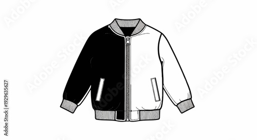 A two-tone black and white jacket with a zipper and ribbed cuffs