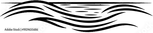 Stylized black ink drawing of stylized waves and horizontal lines representing water