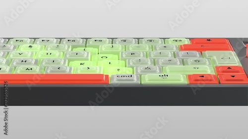 Dynamic side-profile view of a mechanical keyboard in action, designed to visualize the flow of typing.