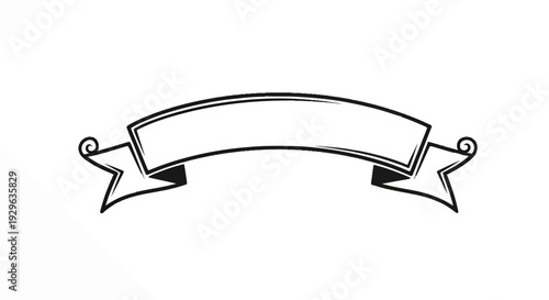 A simple, hand-drawn, black and white banner with a curved shape and pointed ends