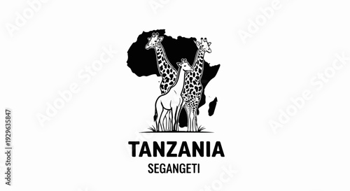 Three giraffes stand before a silhouette of Africa, symbolizing wildlife and heritage