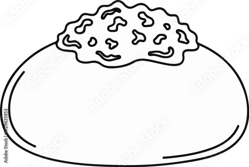 A line drawing depicts a rounded object with a textured top, resembling a bun