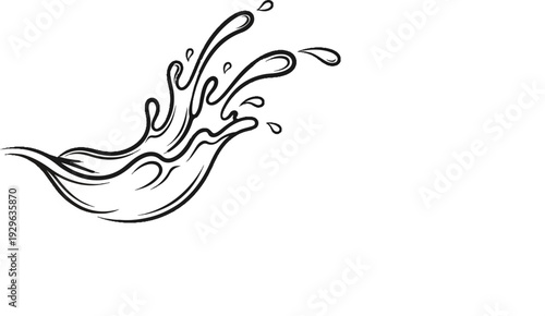 Abstract black ink splash with droplets on a white background