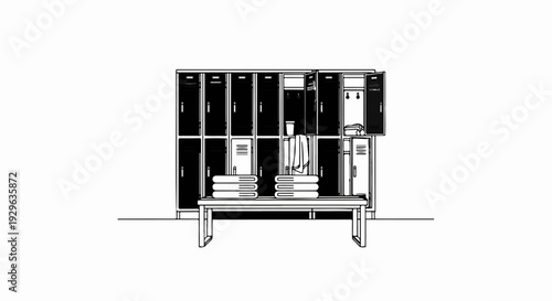 A locker room with a bench, towels, and an open locker