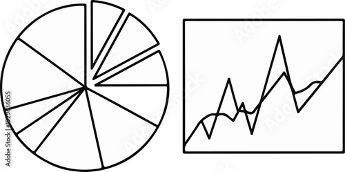 A pie chart and a line graph, depicting data in graphical formats