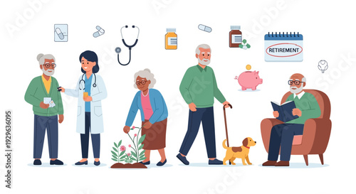 Happy Senior Lifestyle & Retirement Planning: Elderly Healthcare, Active Living, and Financial Well-being