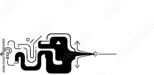 Abstract maze with question mark, leading to a bright star outcome