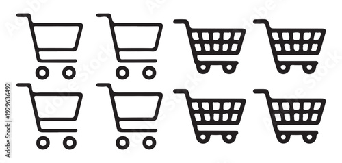 Shopping Cart, Basket and Bag Icon Set. Retail and Ecommerce Vector Collection. Vector illustration eps 10