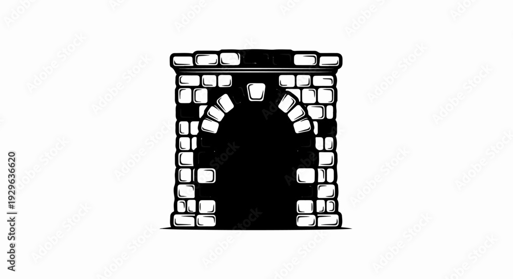 Fototapeta premium A black and white illustration of a stone archway with a dark entrance