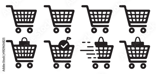 Shopping Cart, Basket and Bag Icon Set. Retail and Ecommerce Vector Collection. Vector illustration eps 10